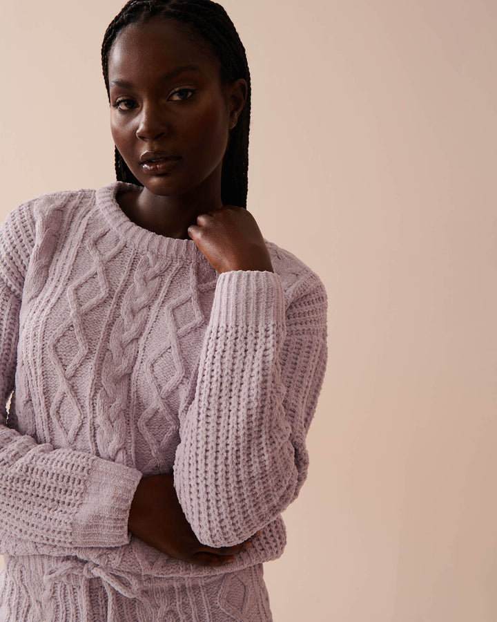 Cable-Knit Chenille Long Sleeve Shirt - Chalk Pink