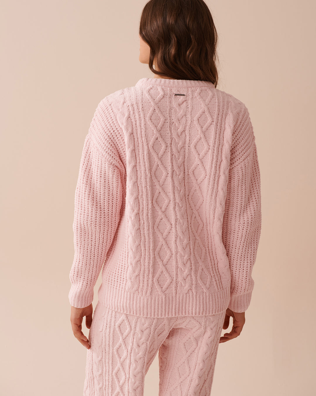 Cable-Knit Chenille Long Sleeve Shirt - Chalk Pink