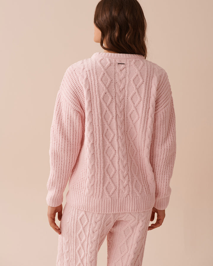 Cable-Knit Chenille Long Sleeve Shirt - Chalk Pink