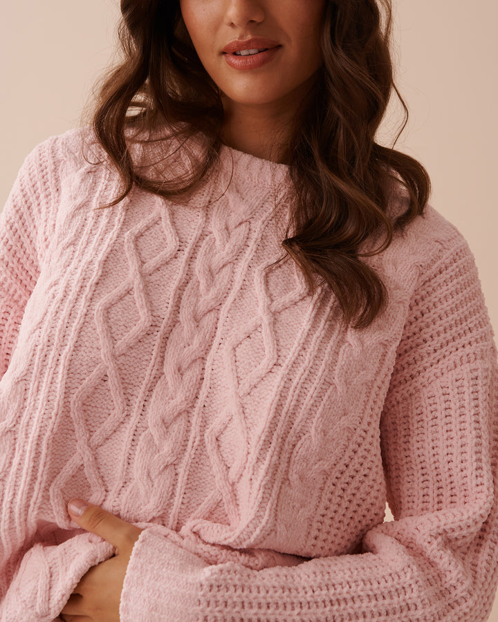 Cable-Knit Chenille Long Sleeve Shirt - Evening Haze