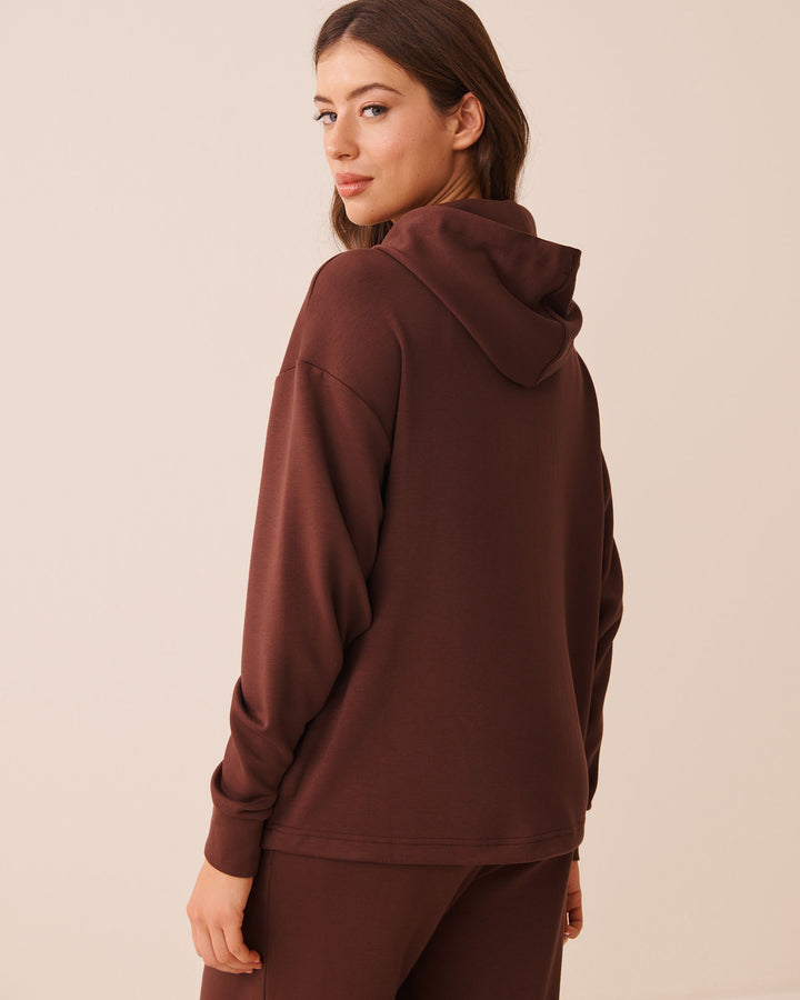 Beige Covered-Zip Hooded Top