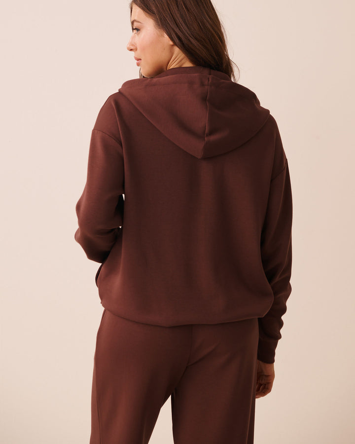 Beige Covered-Zip Hooded Top