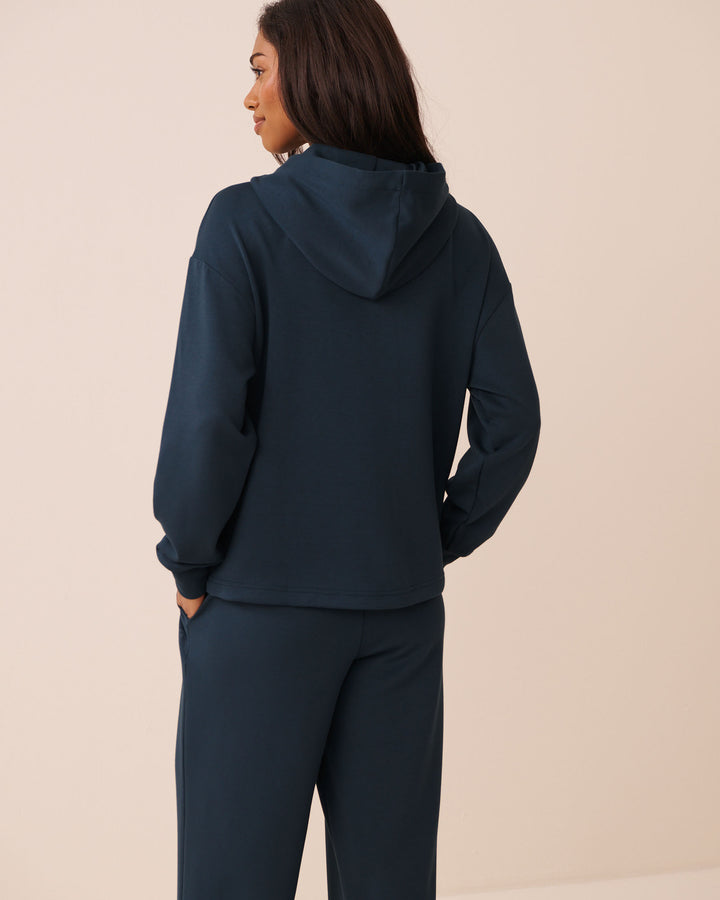 Beige Covered-Zip Hooded Top