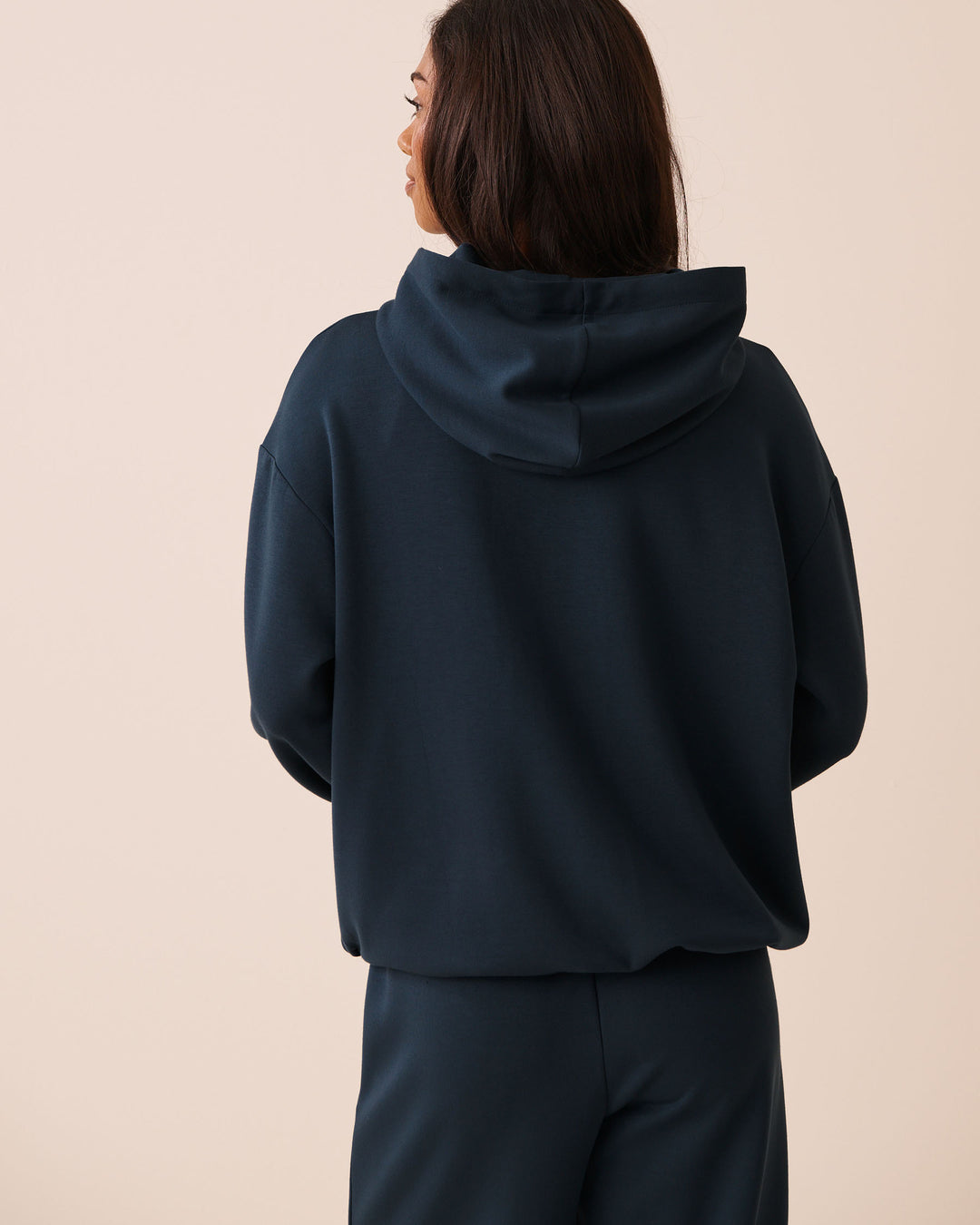 Beige Covered-Zip Hooded Top