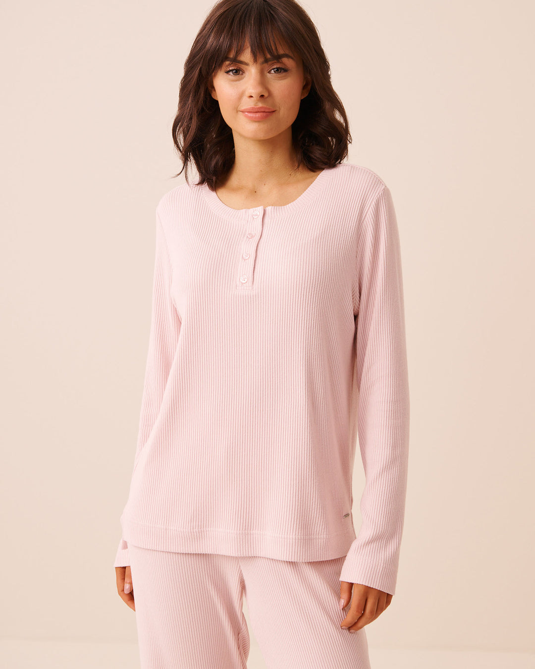 Ribbed Knit Long Sleeve Henley Shirt