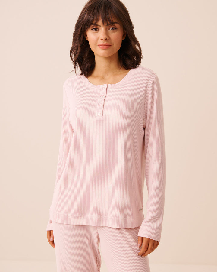 Ribbed Knit Long Sleeve Henley Shirt