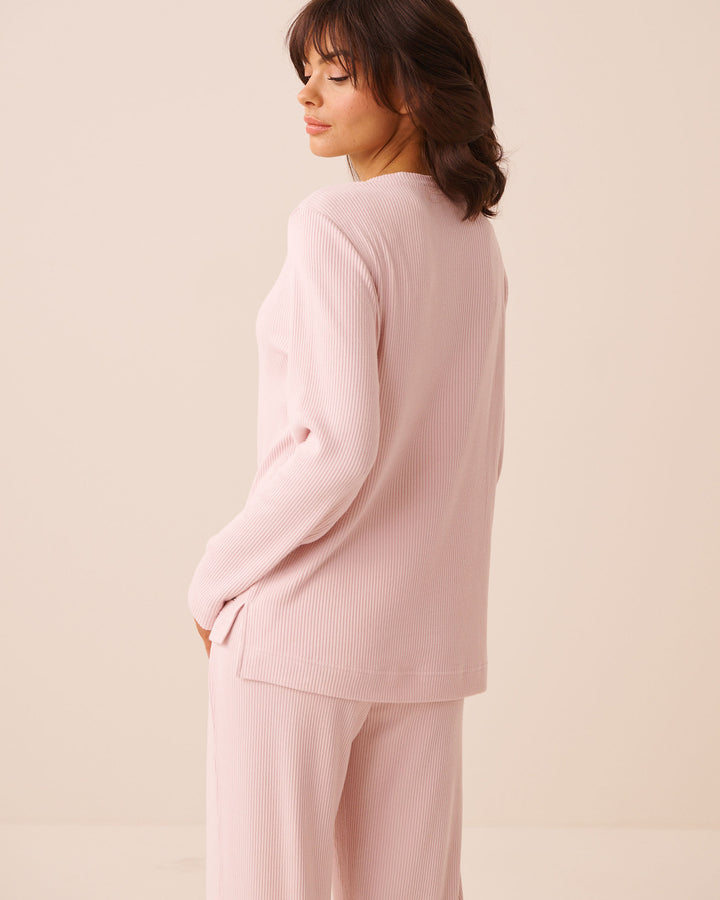 Ribbed Knit Long Sleeve Henley Shirt