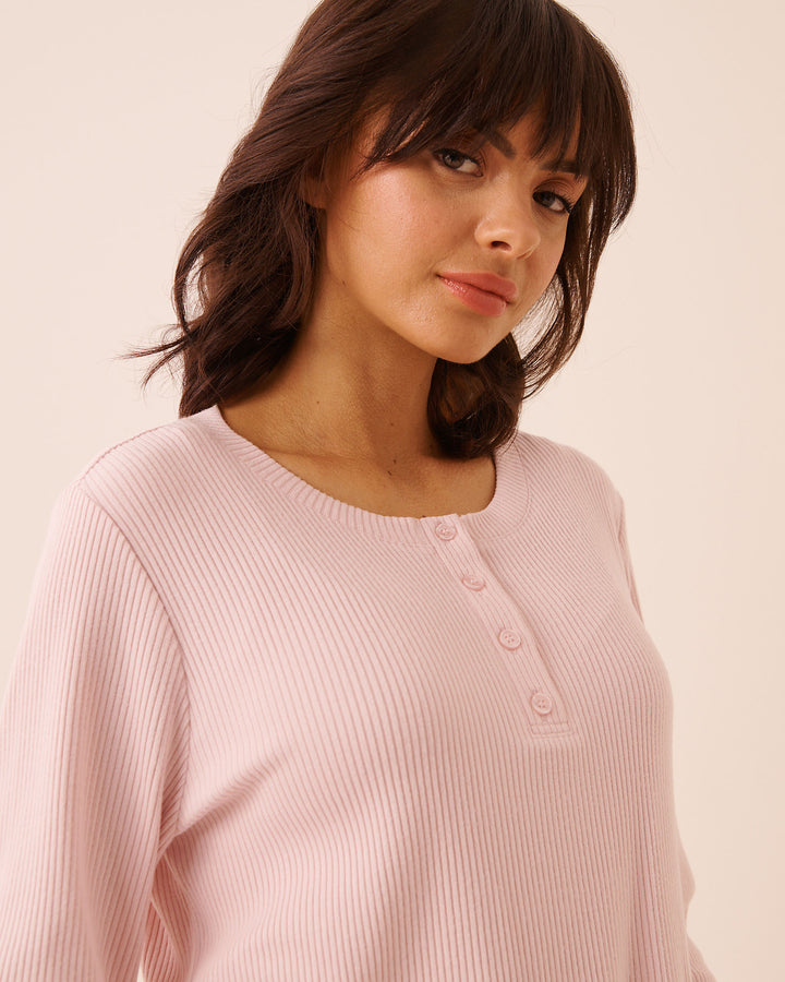 Ribbed Knit Long Sleeve Henley Shirt