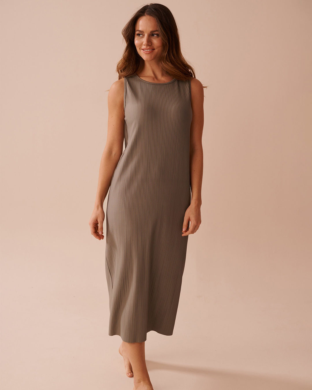 Pleated Effect Long Sleeveless Dress - Cinder