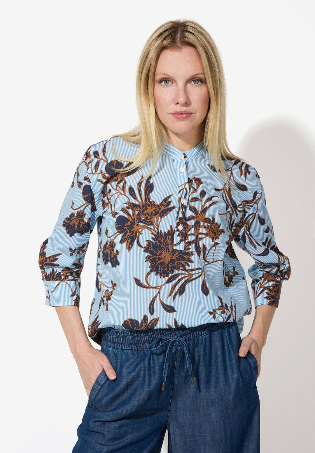 Striped Blouse with Floral Print