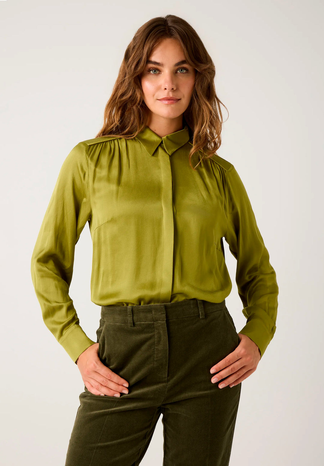 Satin Blouse, Kiwi Green