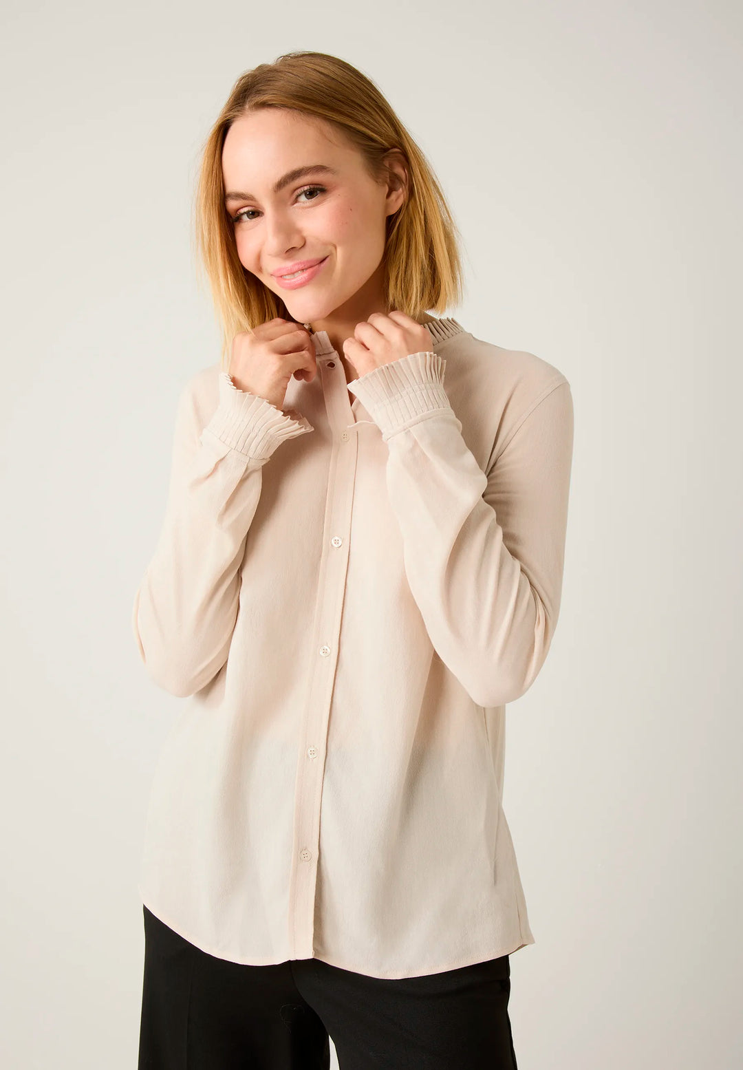 Flowing Blouse with Stand-Up Collar