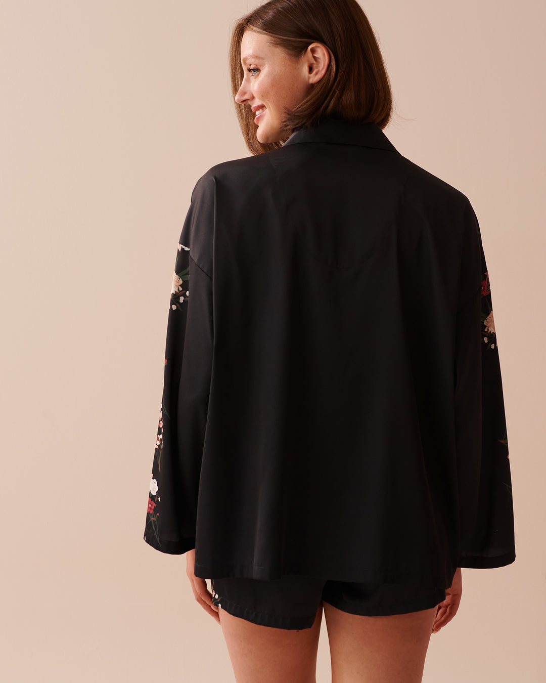 Black Bouquet Satin Long Sleeve Button-down Shirt - Black Bouquet Stripes
