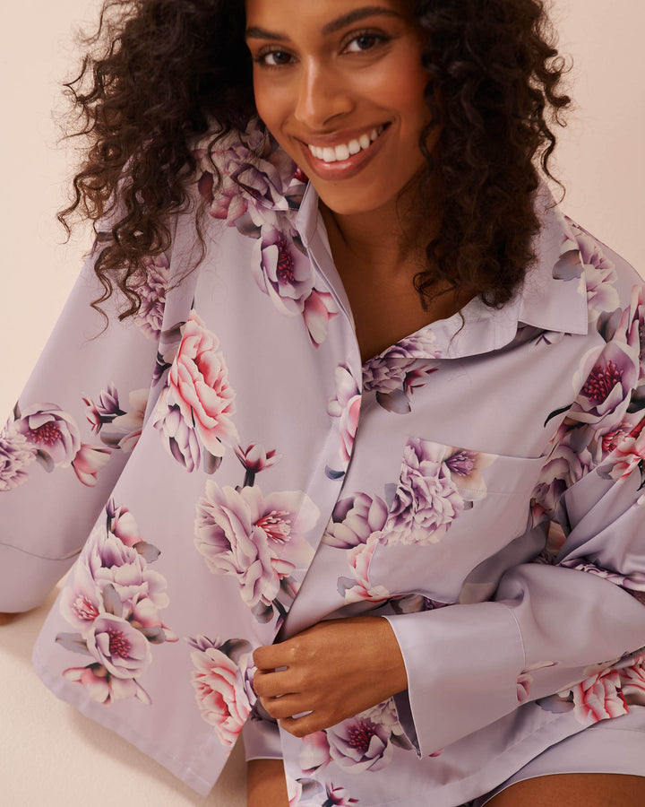 Victorian Floral Satin Button-down Shirt - Botanique Flower