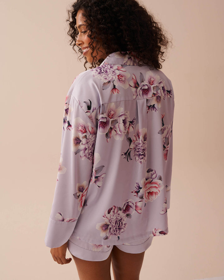 Victorian Floral Satin Button-down Shirt - Botanique Flower