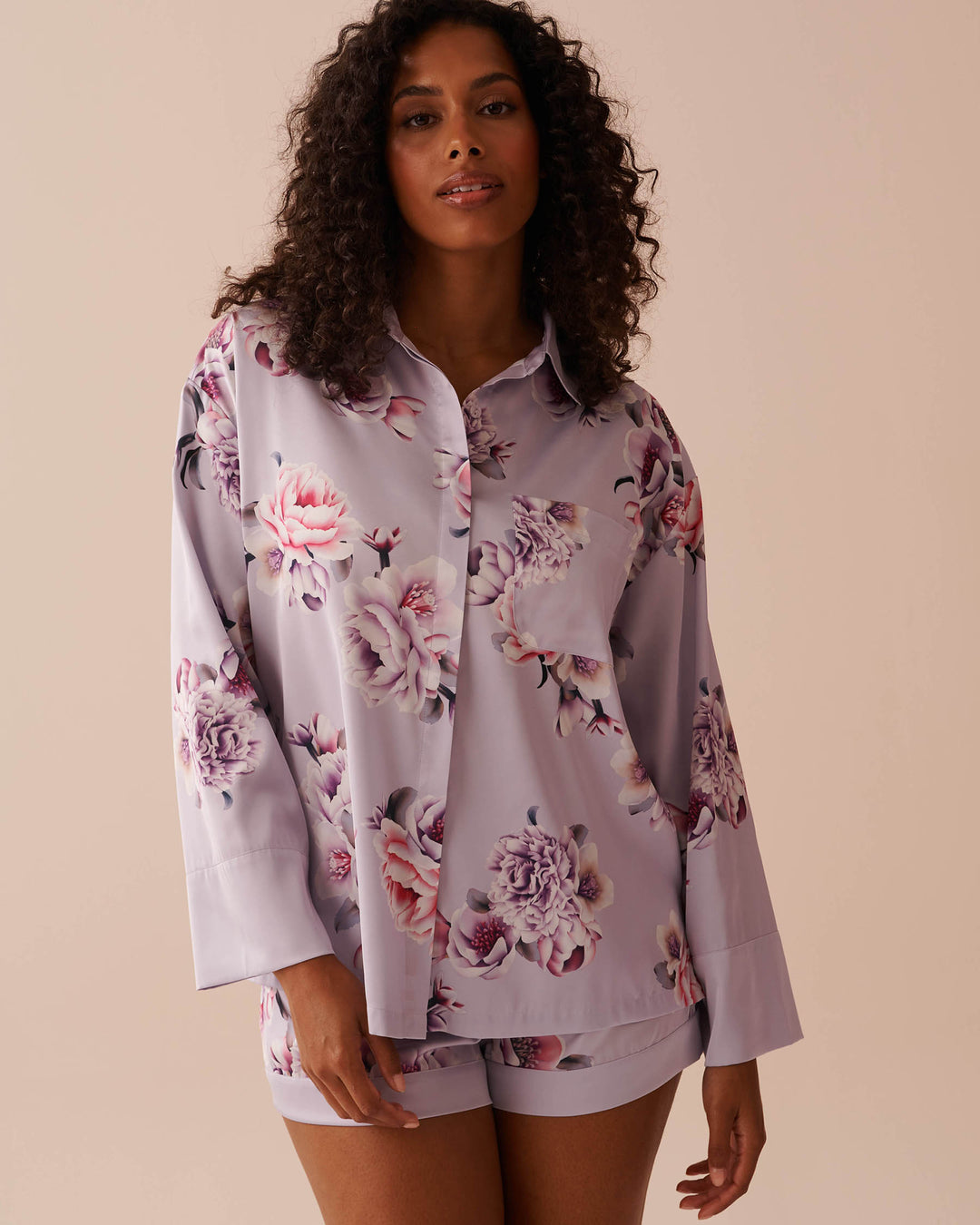 Victorian Floral Satin Button-down Shirt - Botanique Flower