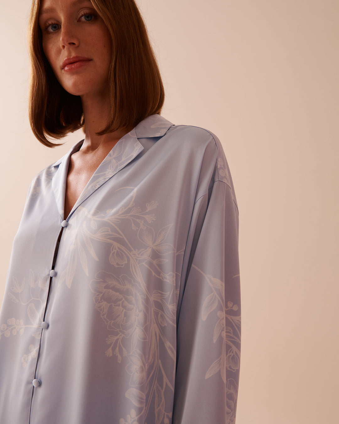 Pastel Floral Print Satin Button-down Shirt - Red Flowers