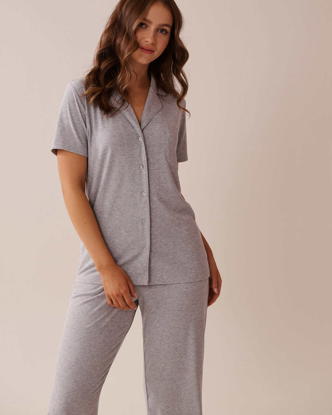 Ribbed Modal Button-down Shirt - Comfy Grey Mix