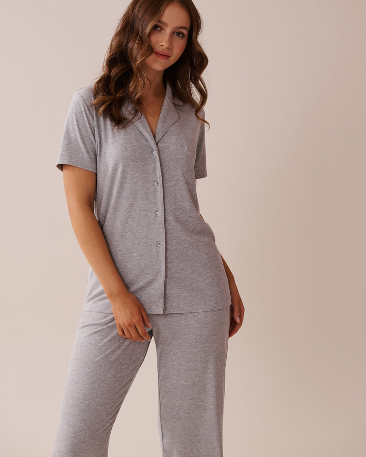 Ribbed Modal Button-down Shirt - Comfy Grey Mix