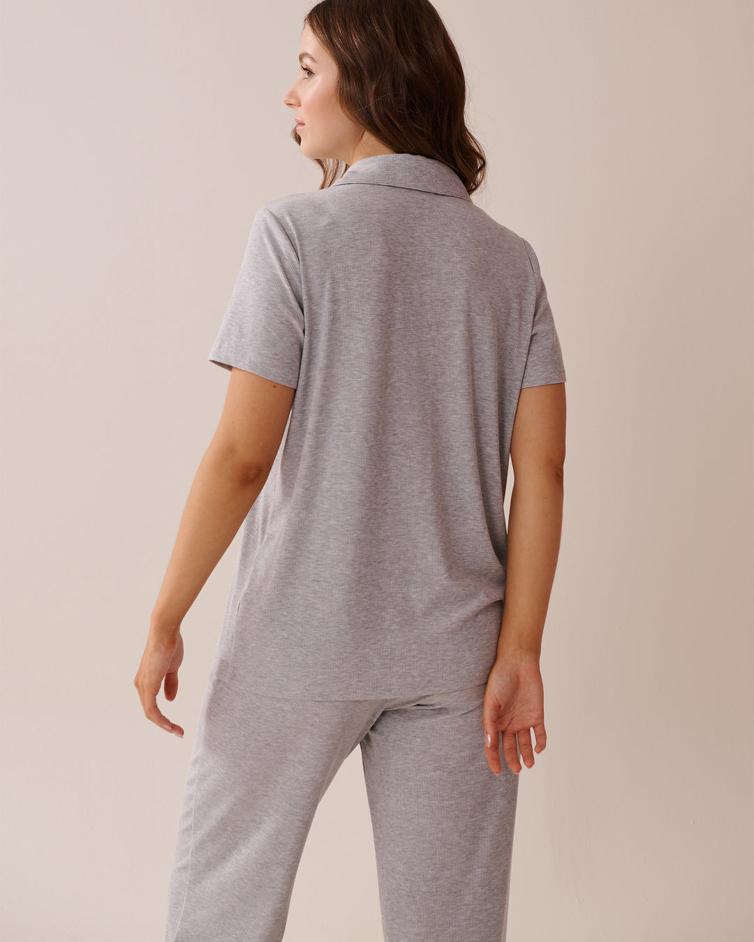 Ribbed Modal Button-down Shirt - Comfy Grey Mix