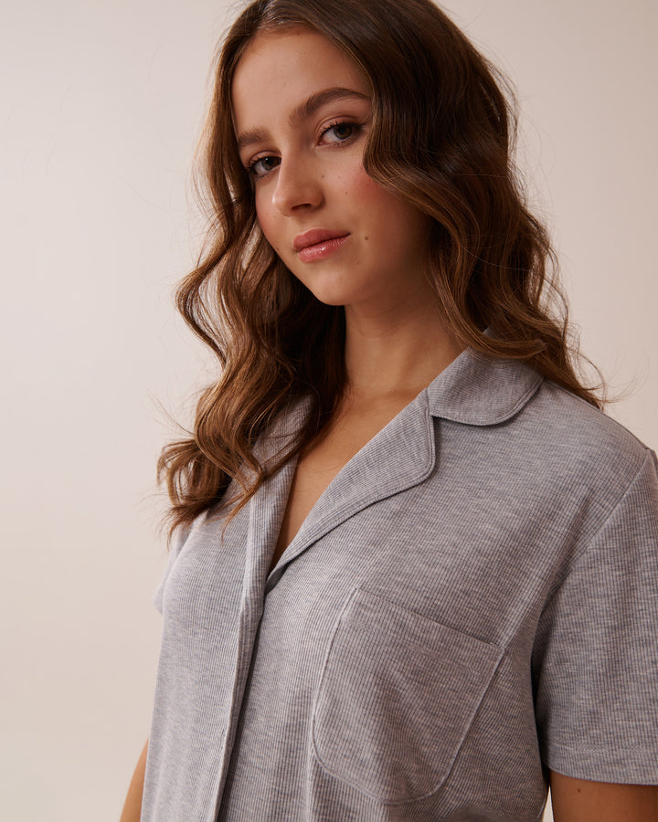 Ribbed Modal Button-down Shirt - Comfy Grey Mix