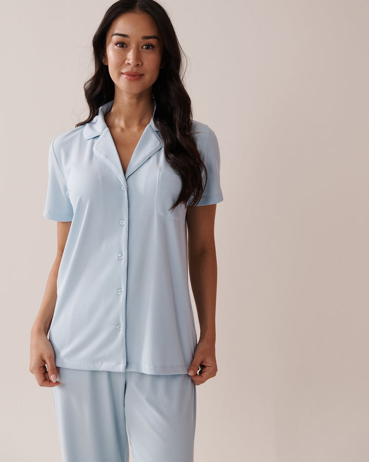 Ribbed Modal Button-down Shirt - Comfy Grey Mix