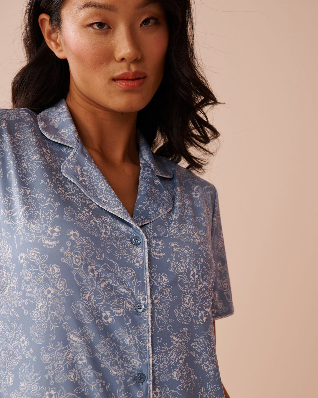 White Floral Print Recycled Fibers Button-down Shi - Denim Abstrac