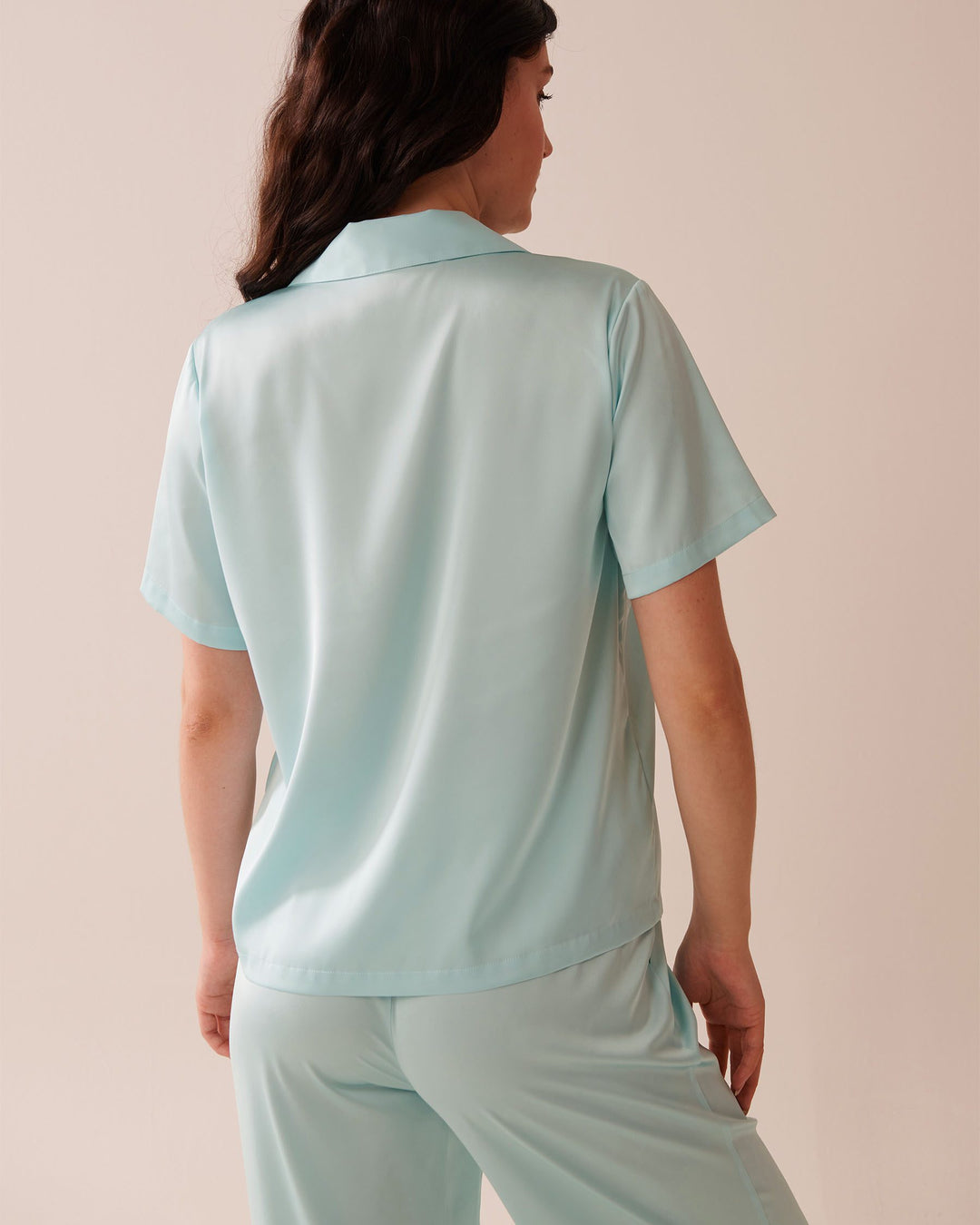 Satin Short Sleeve Button-down Shirt - Clearwater