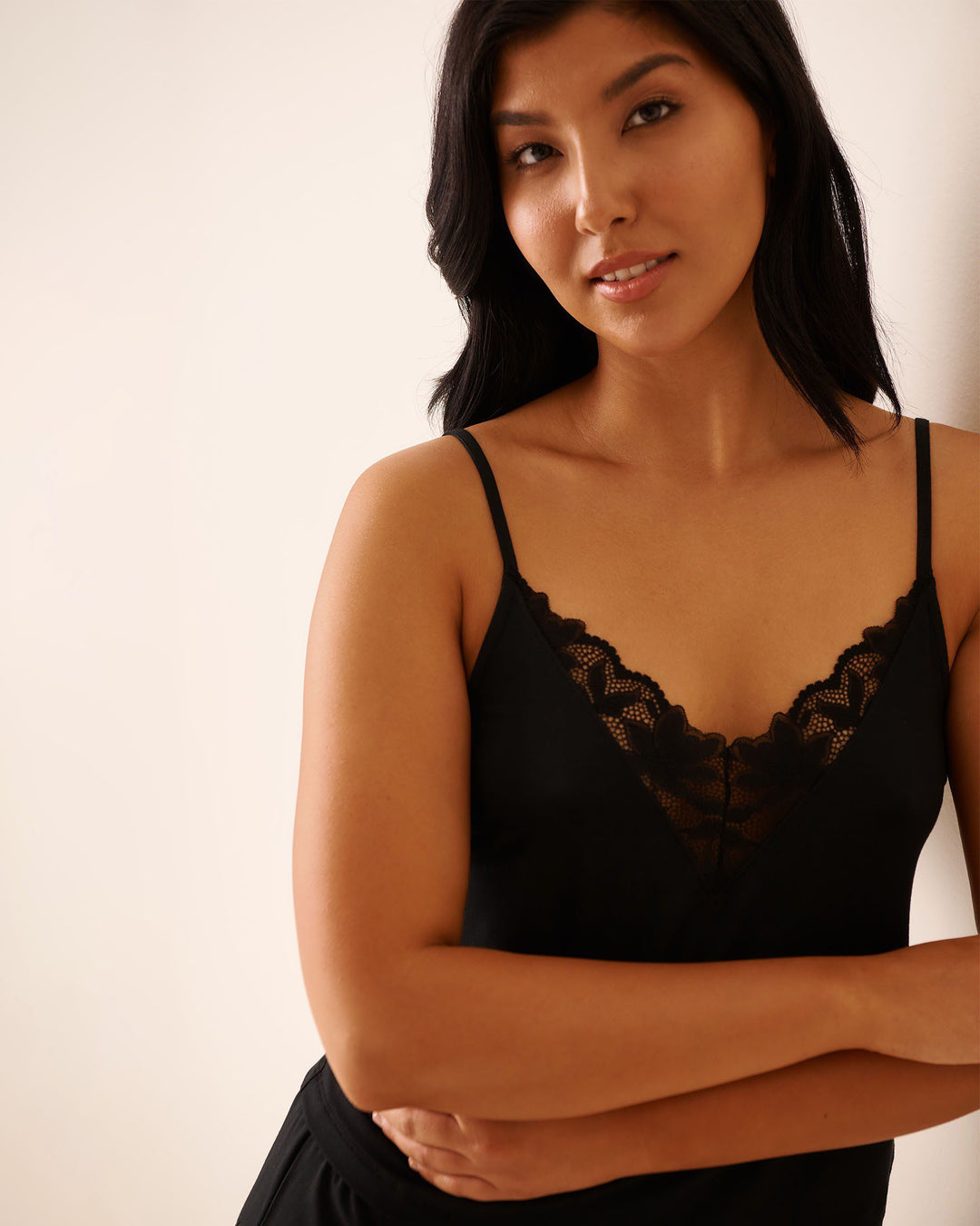 Lace Detail Modal Crop Cami - Black Beauty