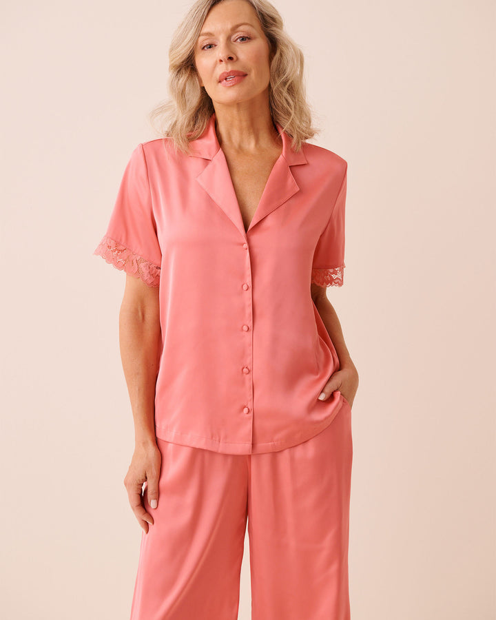 Top S/slv Satin Lace - Pink