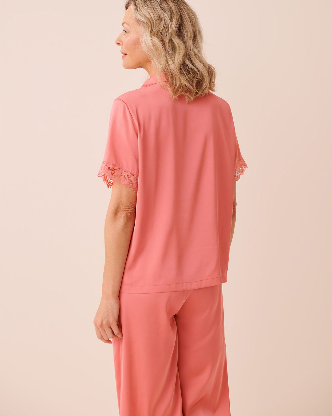 Top S/slv Satin Lace - Pink