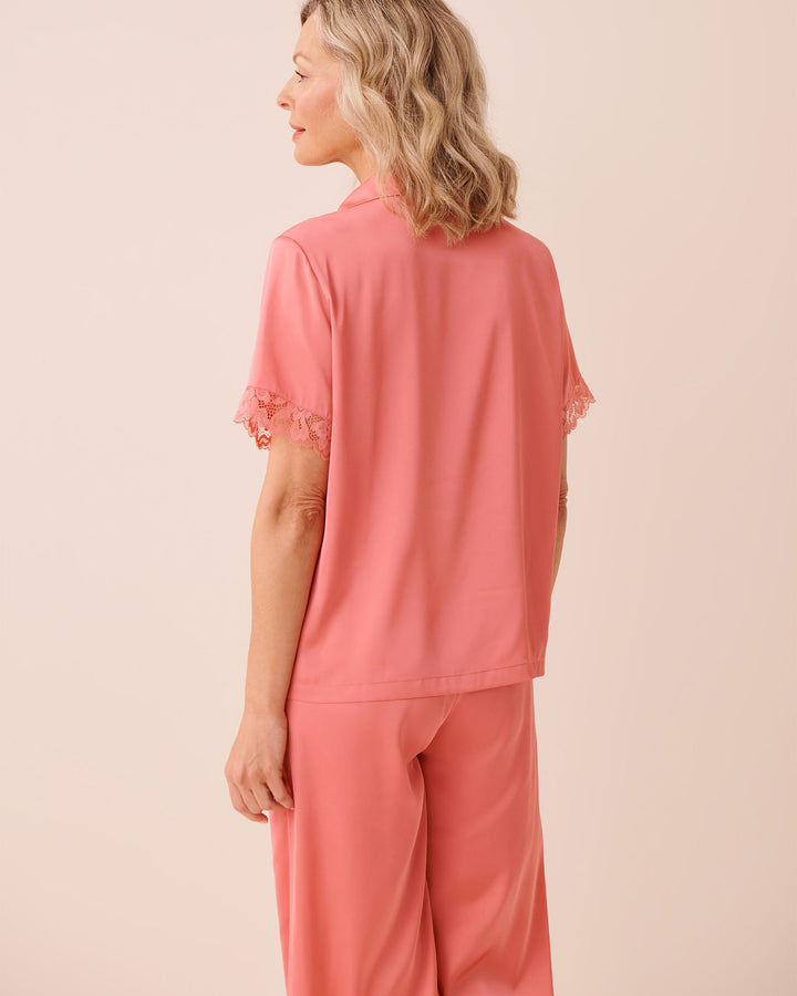 Top S/slv Satin Lace - Pink