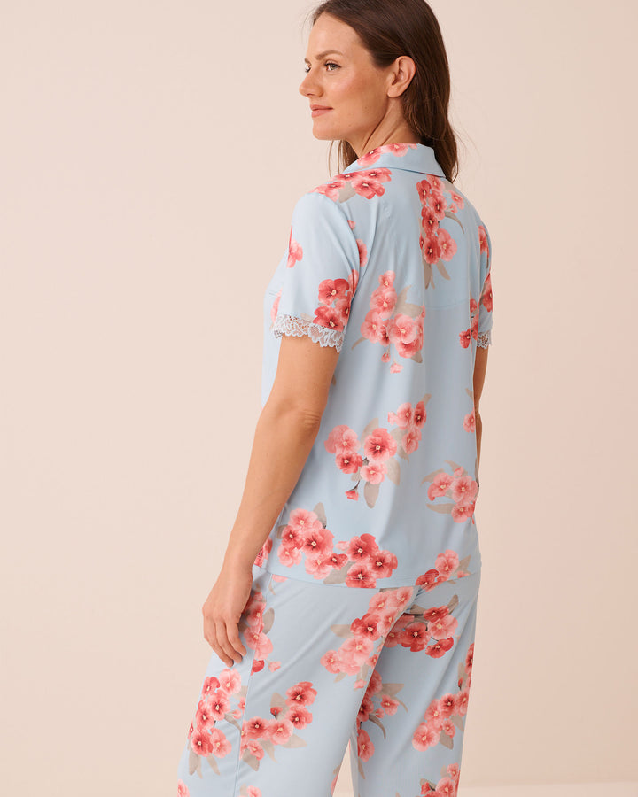 Top S/slv Micro Lace - Blue