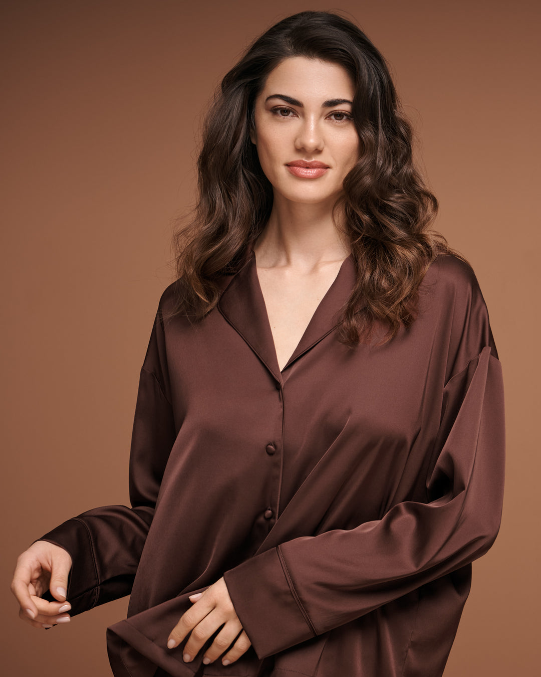 Satin Long Sleeve Button-down Shirt