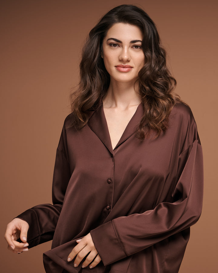 Satin Long Sleeve Button-down Shirt