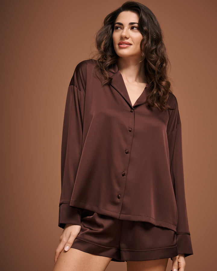 Satin Long Sleeve Button-down Shirt