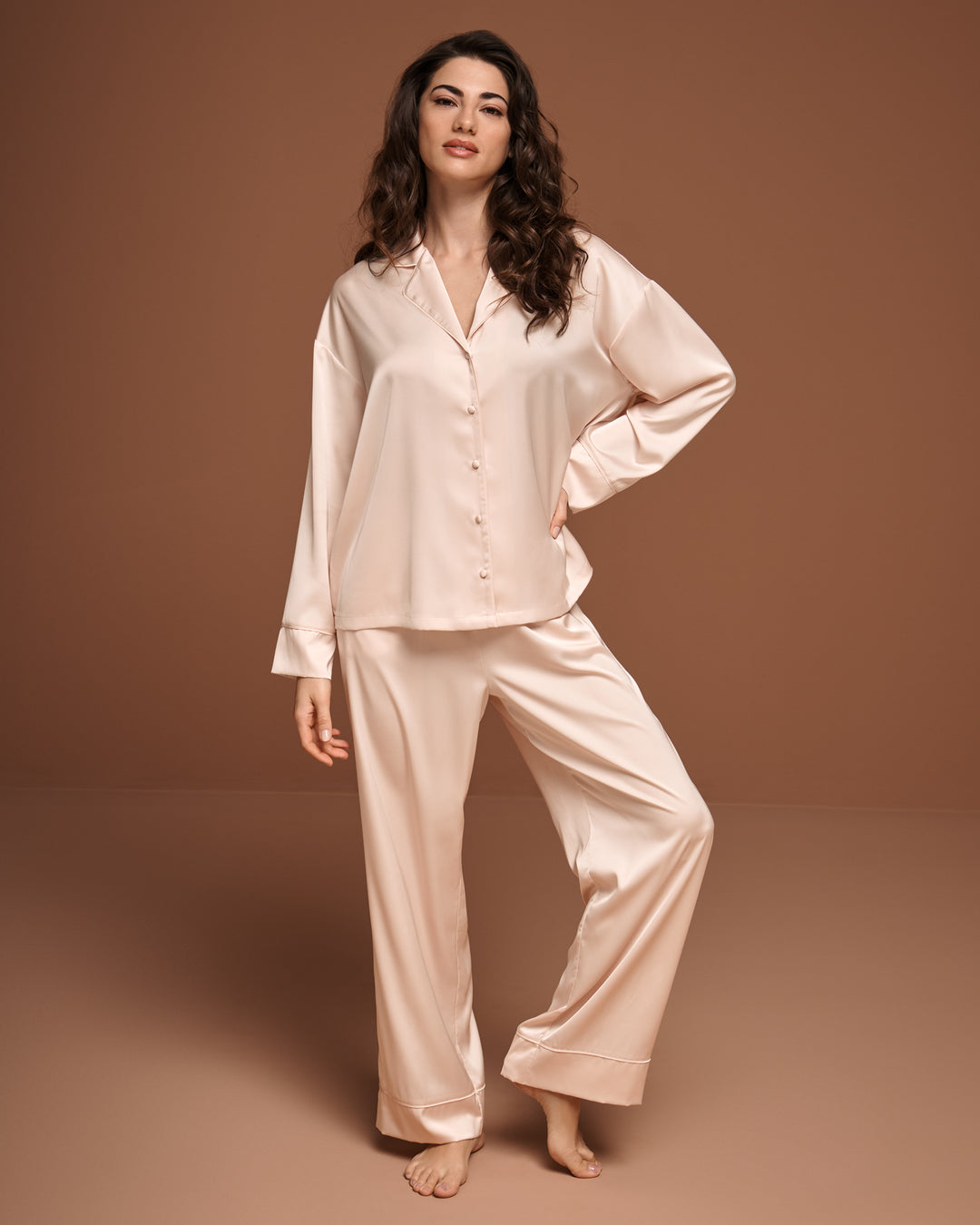 Satin Long Sleeve Button-down Shirt
