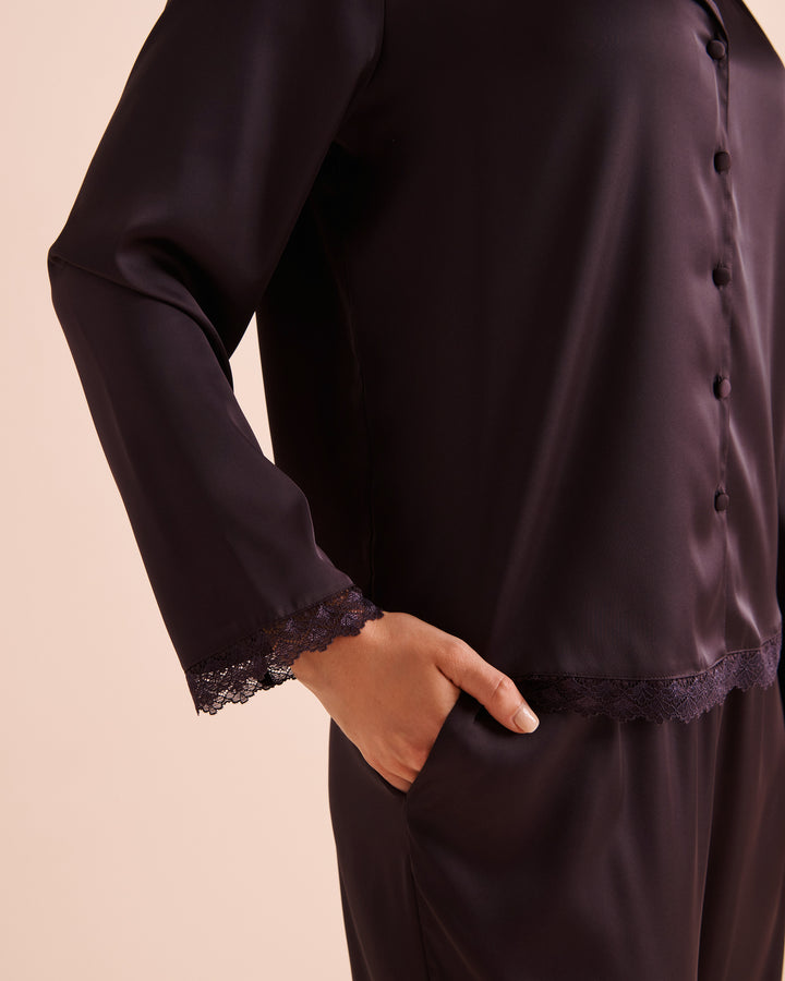 Floral Print Satin Long Sleeve Button-down Shirt