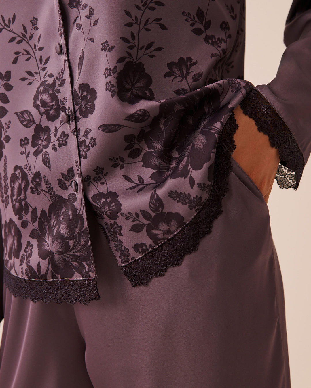 Floral Print Satin Long Sleeve Button-down Shirt