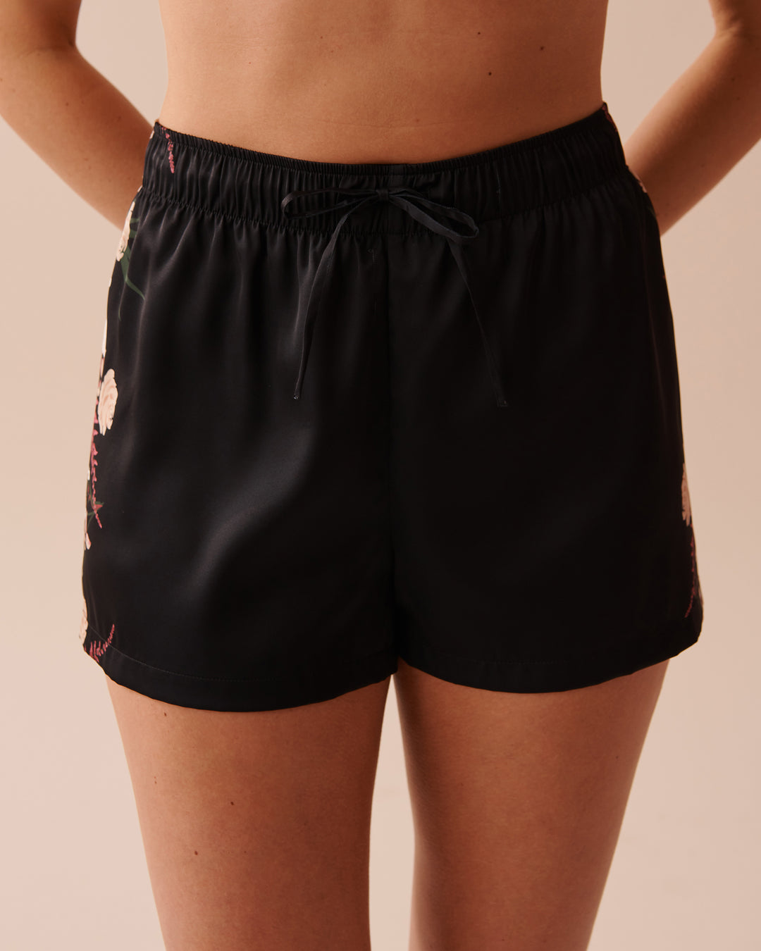 Black Bouquet Satin Shorts - Black Bouquet Stripes