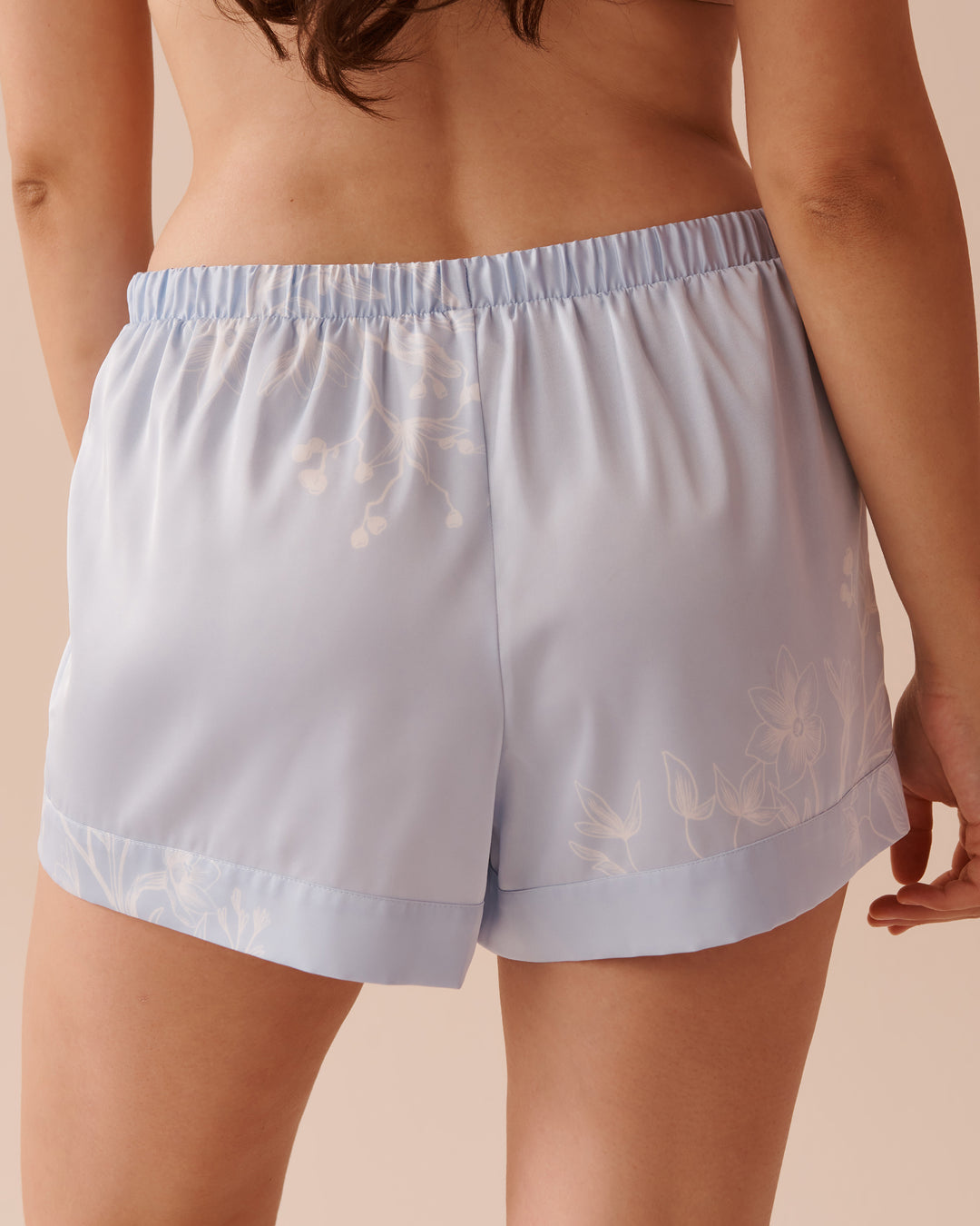 Pastel Floral Print Satin Shorts - White Flower