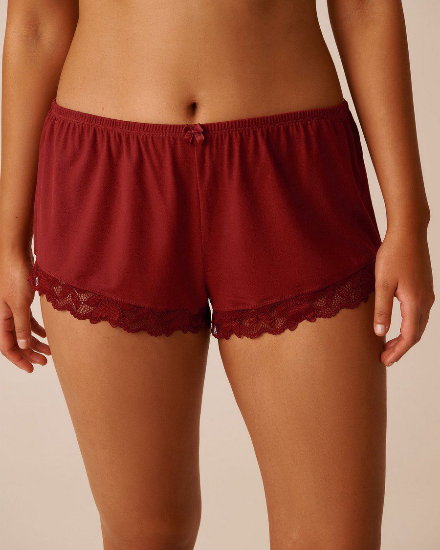 Lace Detail Modal Shorts - Sun Dried Tomato