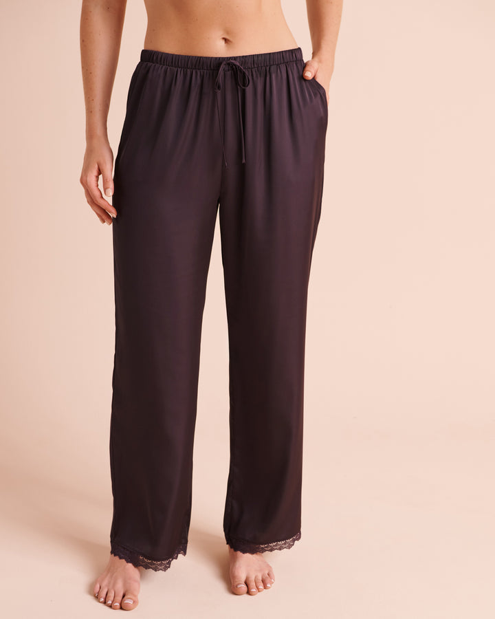 Floral Print Lace Trim Satin Pants