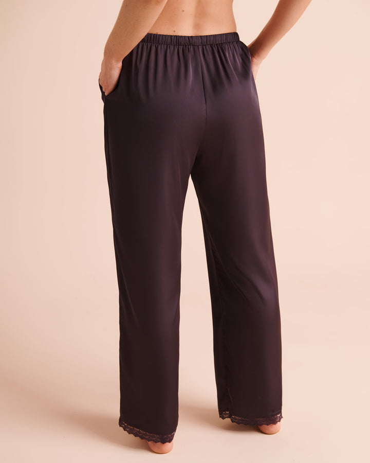 Floral Print Lace Trim Satin Pants