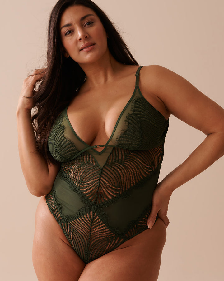 Lace and Mesh Inserts Plunge Teddy - Black Beauty