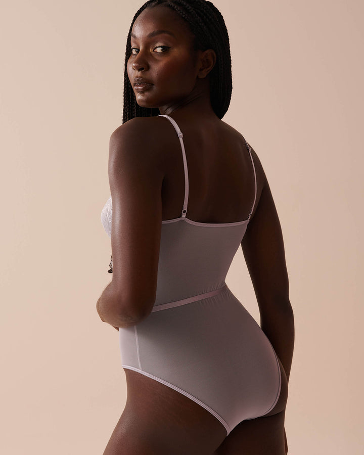 Strappy Lace and Mesh Teddy - Lilac Gray