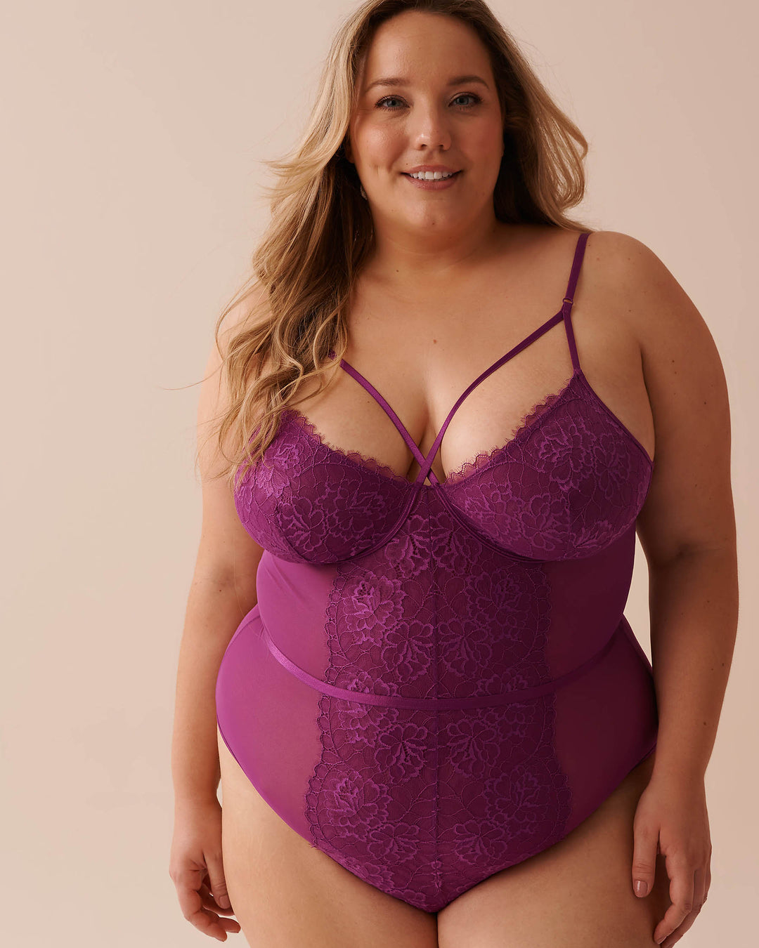 Strappy Lace and Mesh Teddy - Lilac Gray