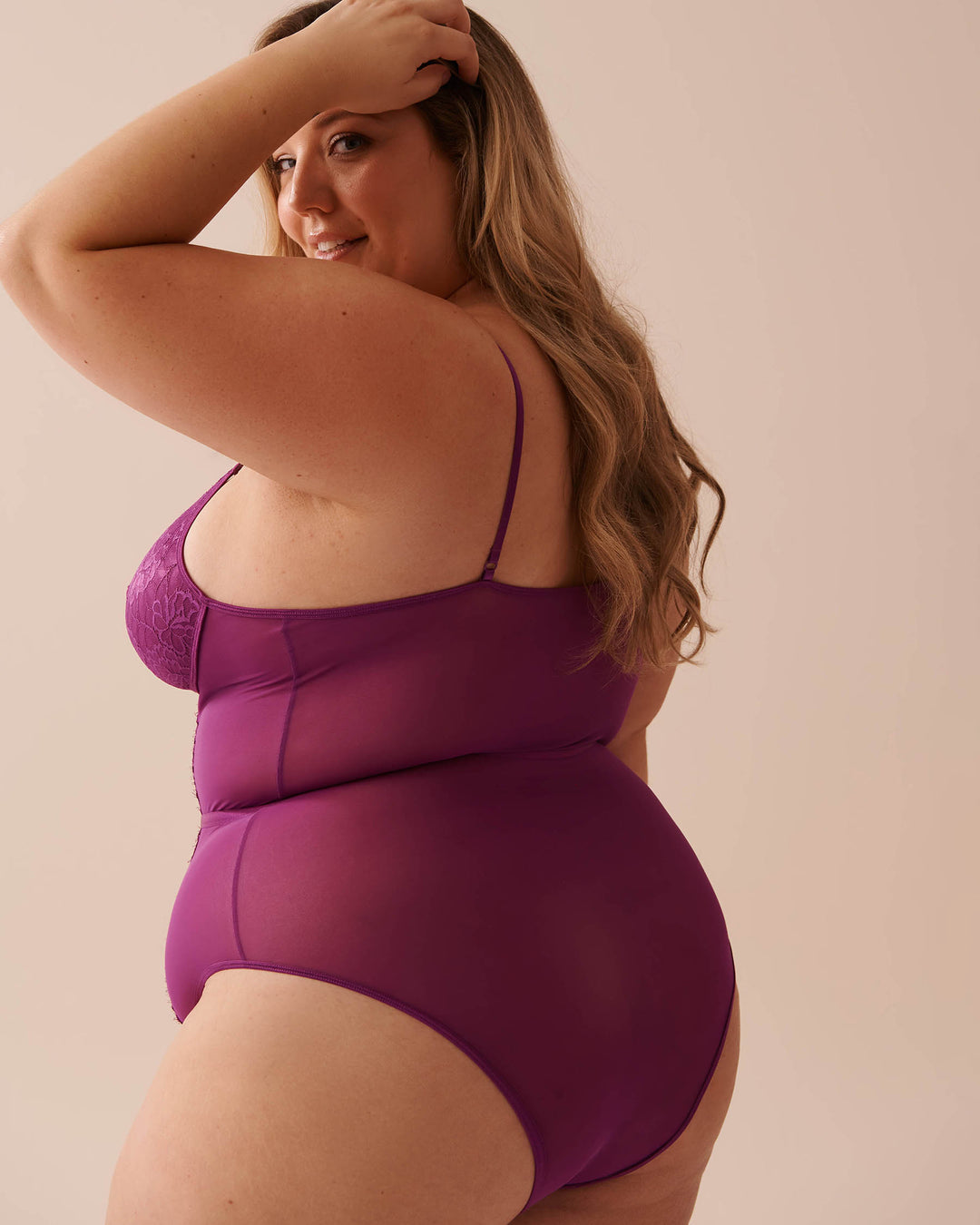 Strappy Lace and Mesh Teddy - Lilac Gray