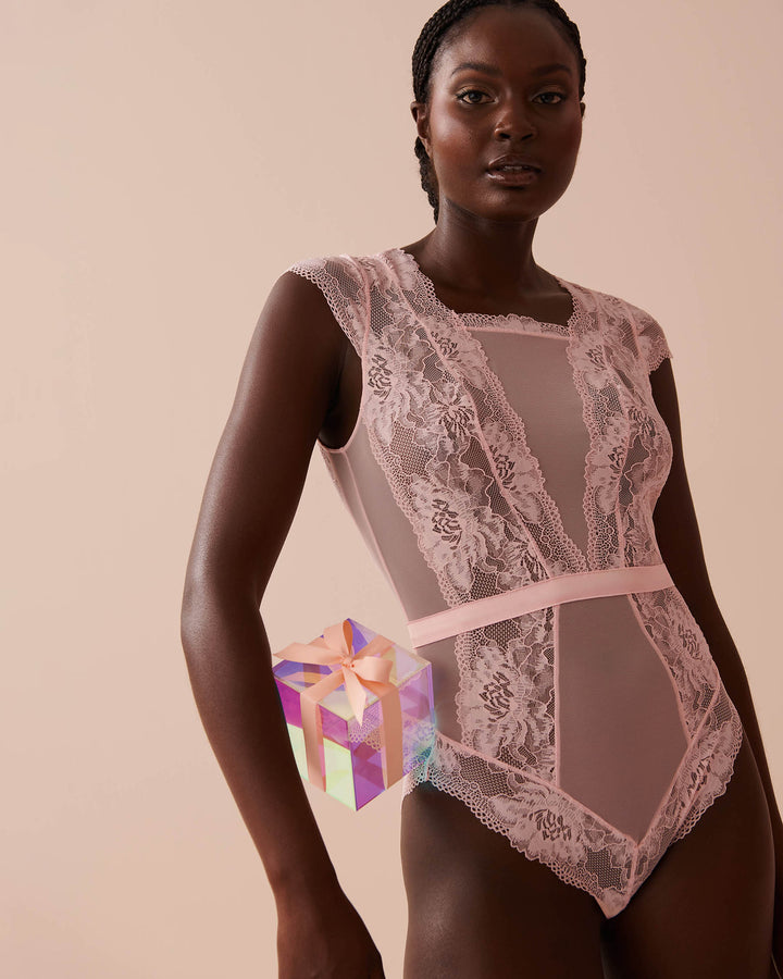 Floral Lace and Mesh Cap Sleeve Teddy - Blue Haze