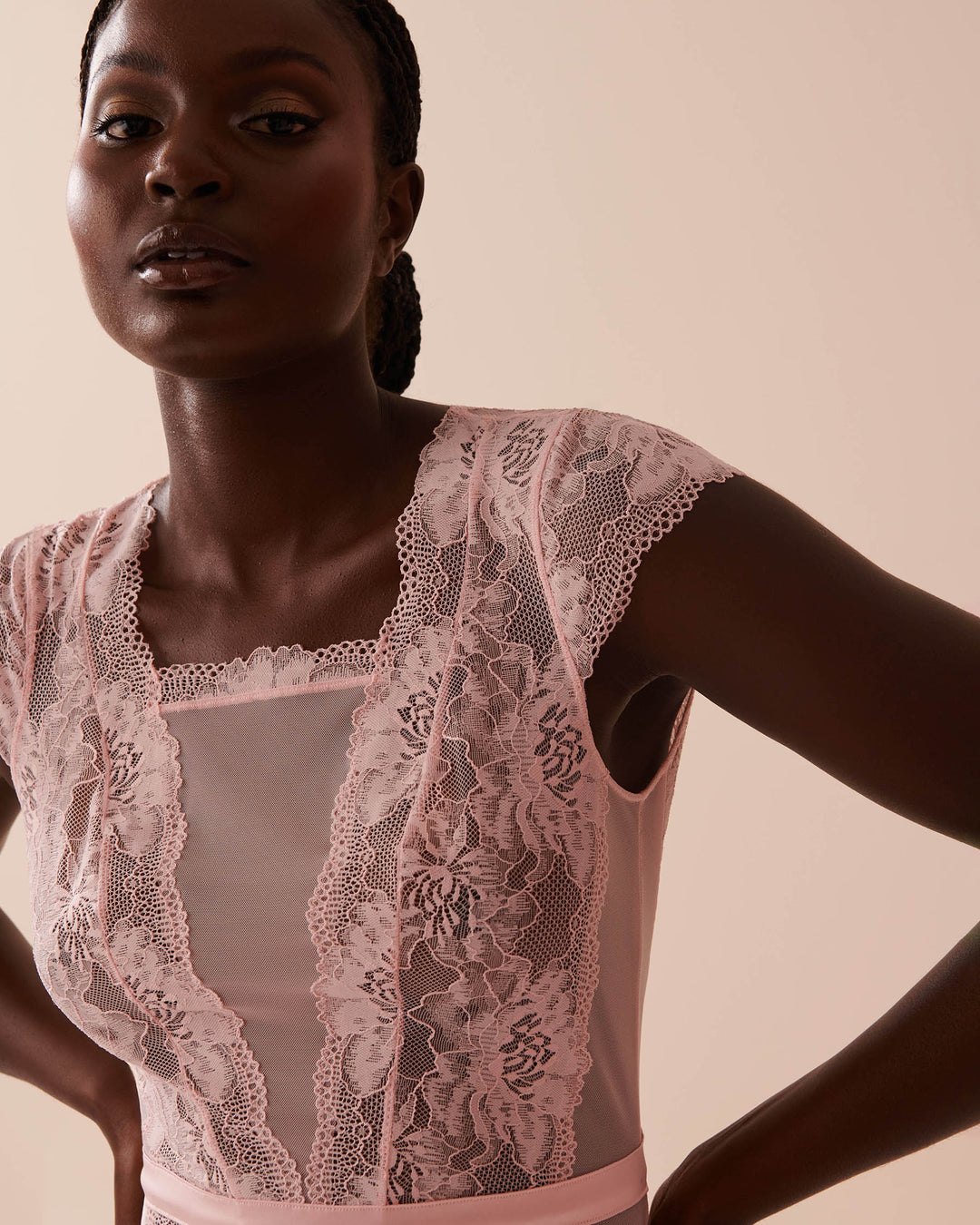 Floral Lace and Mesh Cap Sleeve Teddy - Blue Haze